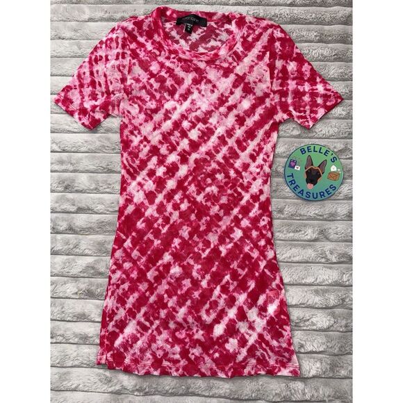 Karen Kane XS‎ Pink Tie Dye Stretch Mesh Short Sleeve Top Y2K 90s Art To Wear - Picture 1 of 6